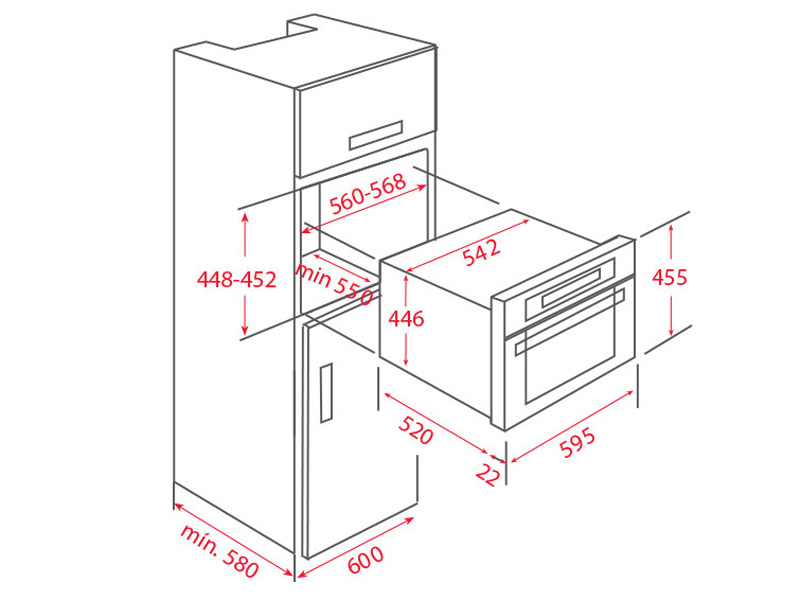 Kích thước lắp đặt âm của máy pha cà phê Teka