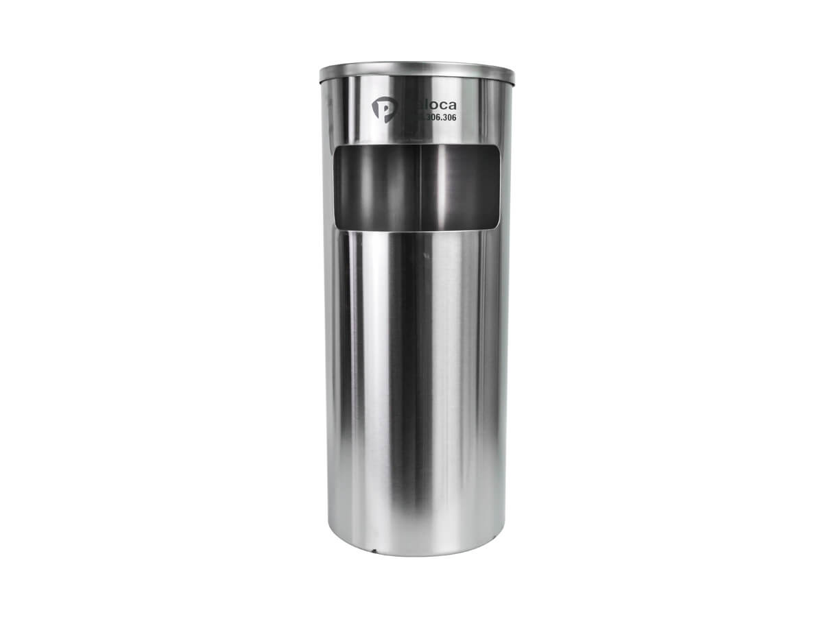 Thùng rác inox tròn có gạt tàn Paloca (250mm x 610mm)