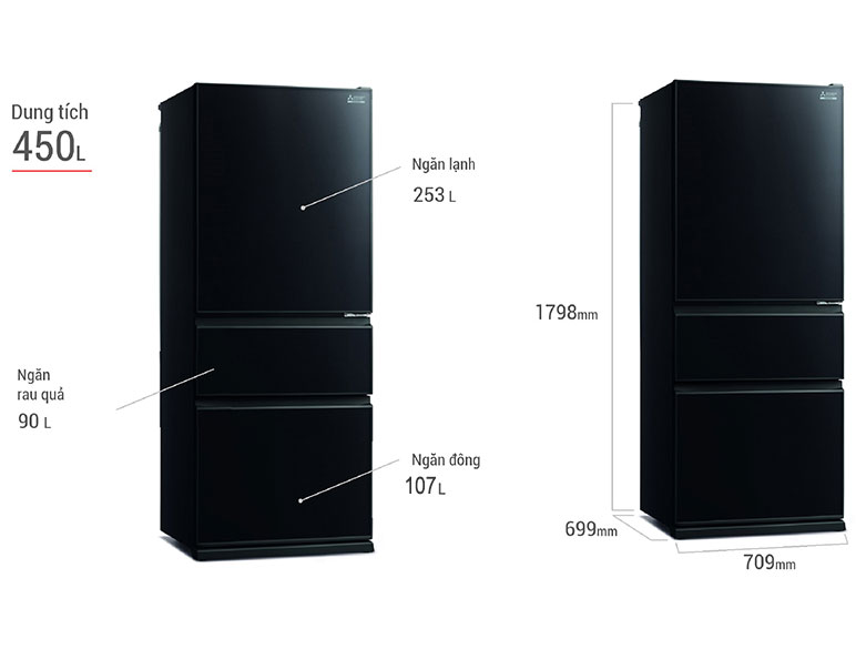 Tủ lạnh 3 cửa Mitsubishi Inverter 450 lít MR-CGX56EP-GBK-V