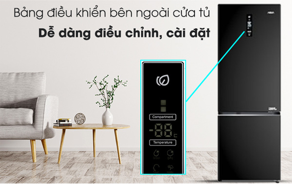 Tủ lạnh AQUA Inverter 292 lít AQR B348MA FB có bảng điều khiển dễ thao tác