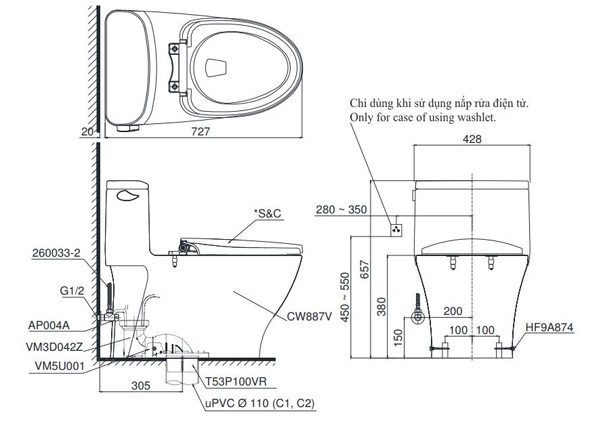 Bồn cầu 1 khối Toto MS887RE2