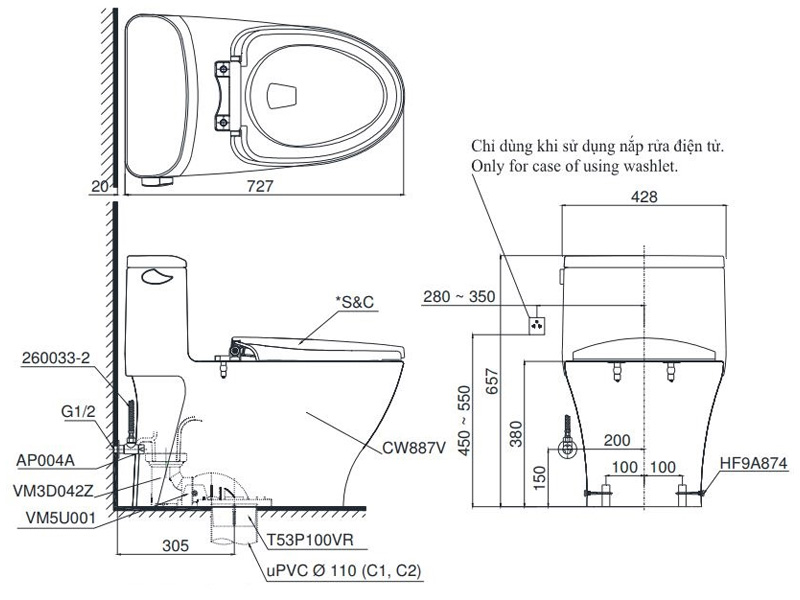 Bồn cầu 1 khối Toto