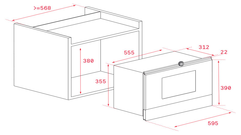 Kích thước lắp đặt lò vi sóng Teka MS 622 BIS L