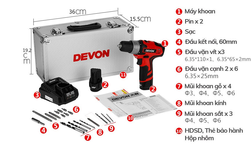 Phụ kiện của máy khoan pin Devon