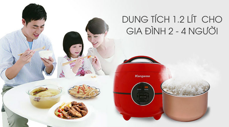 Nồi cơm điện Kangaroo KG822 phù hợp cho 2 đến 4 người ăn