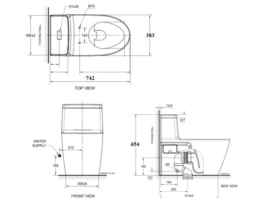 Bản vẽ kỹ thuật bồn cầu VF-1808E