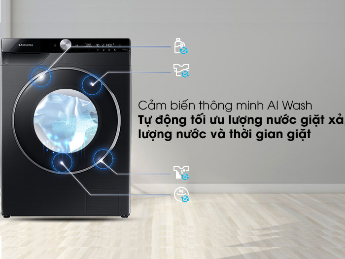 Cảm biến AI Wash giúp máy giặt Samsung WW90TP44DSB/SV làm sạch quần áo hiệu quả