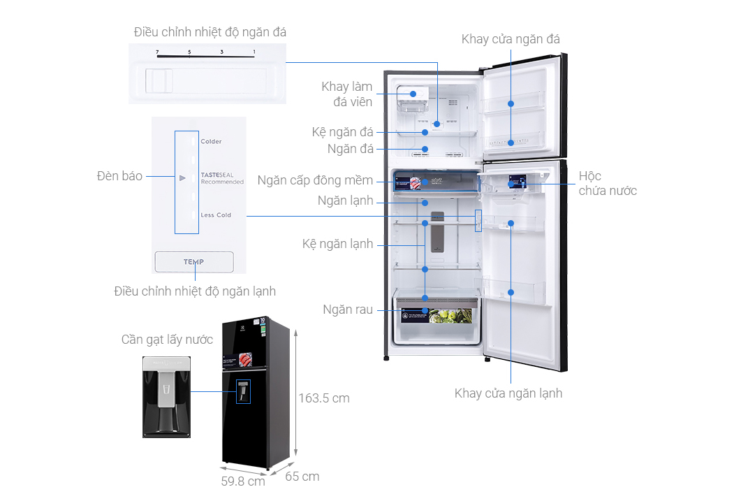 Cấu tạo của tủ lạnh Electrolux Inverter 312 lít ETB3440K-H