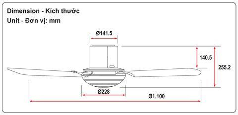 Kích thước của quạt trần F 48CZL