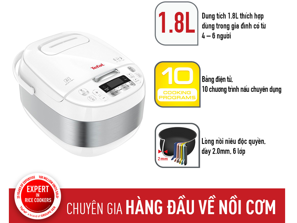 Nồi cơm điện tử Tefal 1,8 lít RK752168