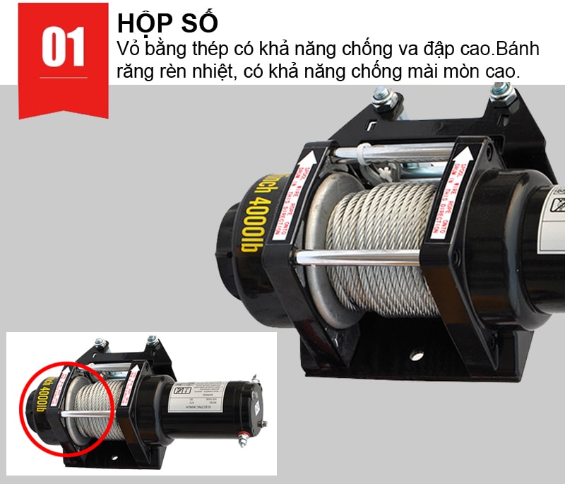 Hộp số của tời điện ắc quy