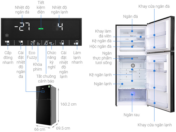 Tủ lạnh 2 cánh Beko inverter 340 lít RDNT371E50VZGB