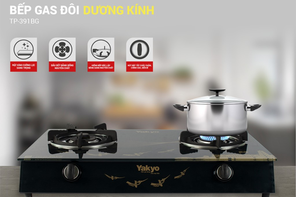 Bếp gas đôi dương kính Yakyo TP-391BG