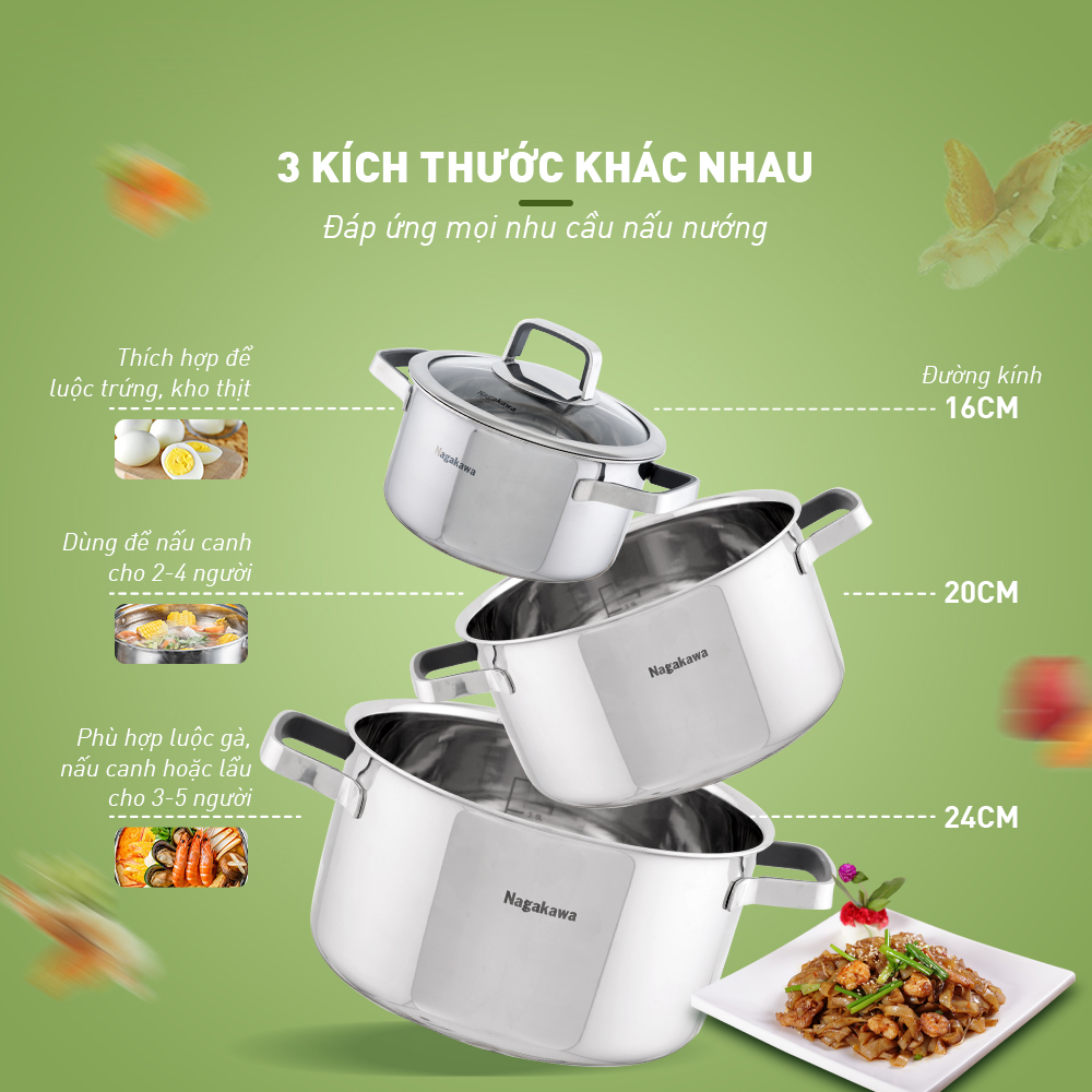 Kích thước của 3 nồi