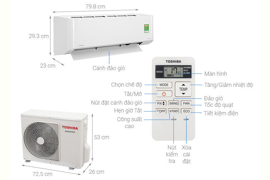 Cấu tạo của máy lạnh Toshiba Inverter 1.5HP RAS H13L3KCVG V