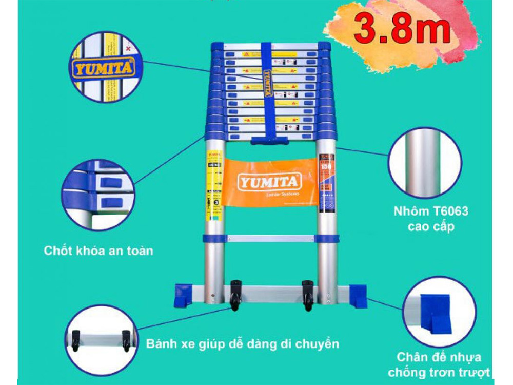 Đặc điểm của thang nhôm rút đơn 3.8m Yumita YMT-138