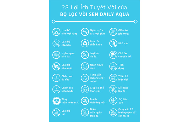 Bộ vòi sen lọc nước Daily Aqua (1 vòi sen + 4 lõi lọc)