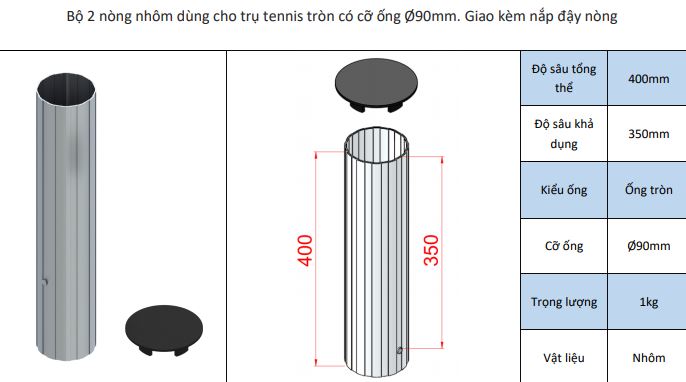 Một số thông số của trụ tennis