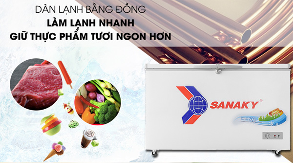 Tủ đông Sanaky 305 lít VH-4099A1 sử dụng dàn lạnh bằng đồng làm lạnh nhanh, tiết kiệm điện