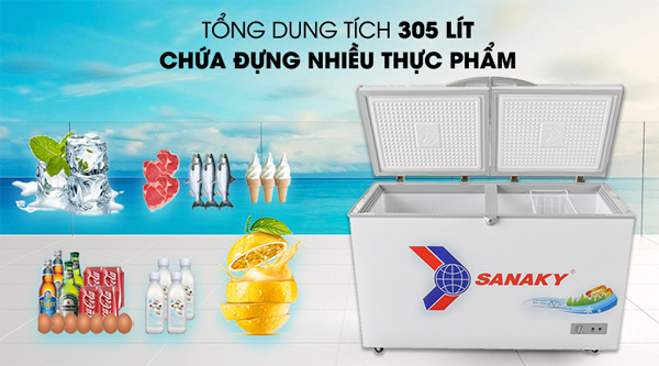 Tủ đông 1 ngăn 2 cánh mở Sanaky VH 4099A1 có dung tích 305 lít