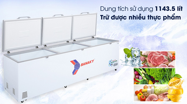 Tủ đông Inverter Sanaky VH 1399HY có dung tích lên đến gần 1.200 lít