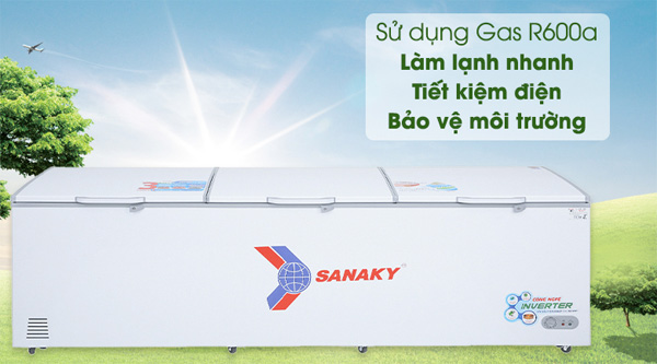 Tủ đông Inverter 1 ngăn 3 cánh mở Sanaky VH 1399HY3 sử dụng gas R600a