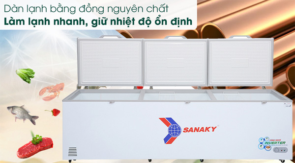 Tủ đông Sanaky VH 1399HY3 sử dụng dàn lạnh đồng nguyên chất