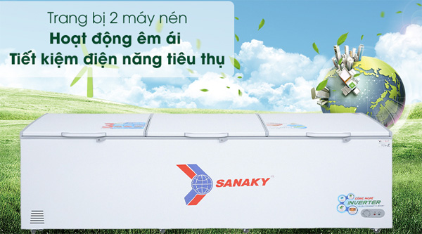 Tủ đông Inverter hoạt động êm ái với 2 máy nén công nghệ Smart Inverter