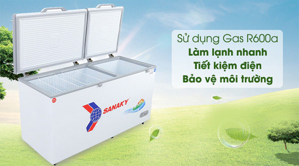 tủ đông 2 ngăn Sanaky VH-6699W1 còn sử dụng gas R600a tiên tiến