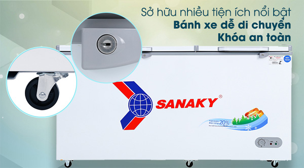 tủ đông Sanaky 6699W1 có bánh xe, khóa an toàn