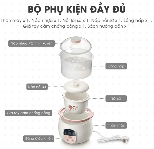 Nồi nấu chậm 0,8L Bear SUBE001