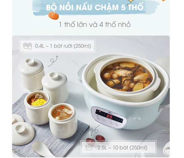 Nồi Nấu Chậm 2.5L Bear SUBE003 (có lồng hấp)