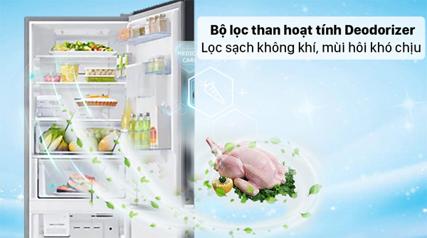 Tủ lạnh Samsung Inverter 307 lít RB30N4190BU/SV có bộ lọc than hoạt tính Deodorizer kháng khuẩn, loại bỏ mùi hôi