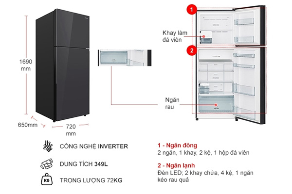 Chi tiết tủ lạnh Hitachi 366 lít R-FVY480PGV0(GMG)