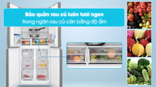 Ngăn rau củ cân bằng độ ẩm Moisture Capsule trên tủ lạnh Sharp Inverter 567 lít 4 cửa SJ-FXP640VG-BK
