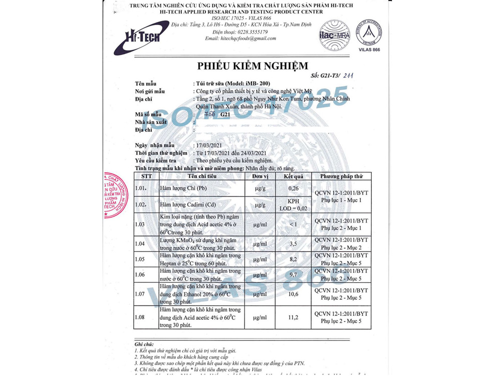 Phiếu kiểm nghiệm chất lượng