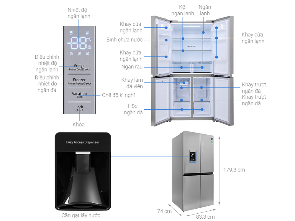 Cấu tạo của tủ lạnh Samsung Inverter 488 lít RF48A4010M9 SV