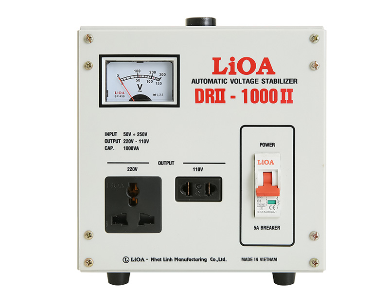 Ổn áp 1 pha Lioa 1KVA DRII 1000II (Dải điện áp đầu vào 50V-250V)