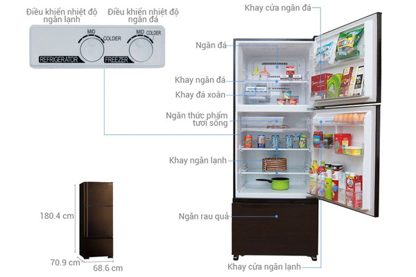 Tủ lạnh Mitsubishi Electric Inverter 414 lít MR-V50ER-BRW-V