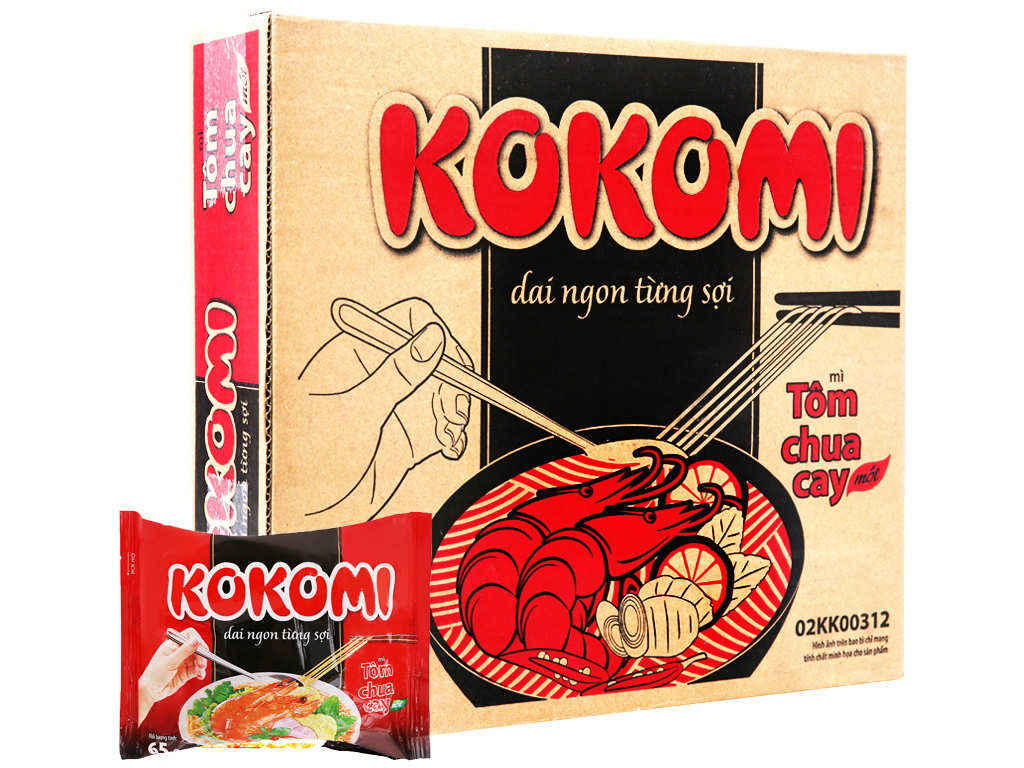 Thùng 30 gói mì Kokomi tôm chua cay (65gr/gói)