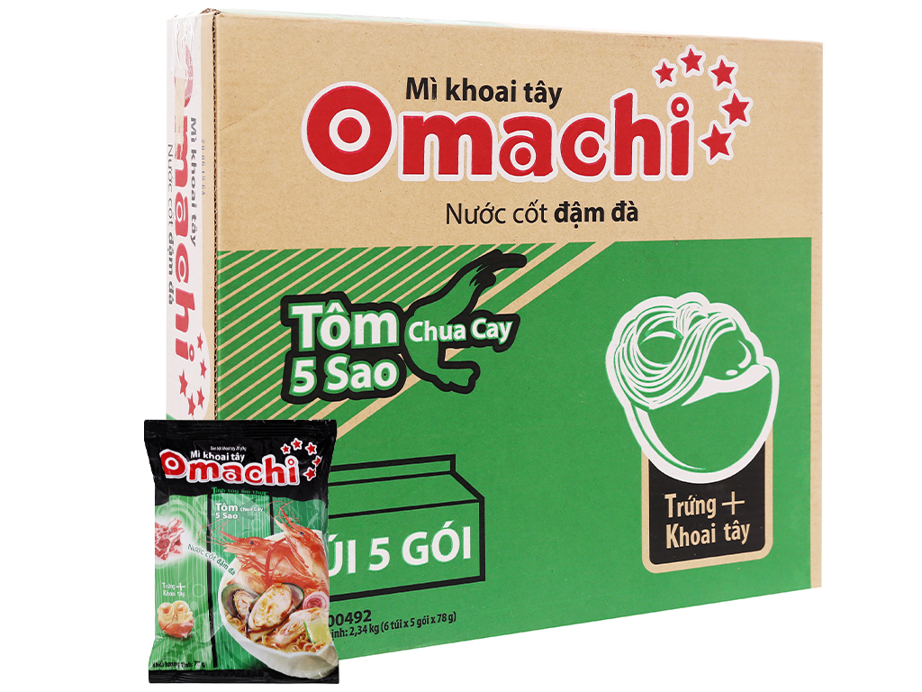 Thùng 30 gói mì khoai tây Omachi hương vị tôm chua cay (78gr/gói)