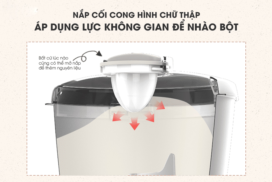 Nắp mở thêm nguyên liệu dễ dàng