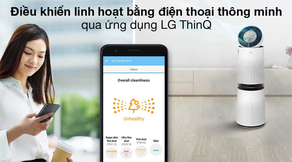 Máy lọc không khí LG PuriCare AS10GDWH0 Safeplus 2 tầng có tính năng điều chỉnh từ xa qua ứng dụng LG ThinQ