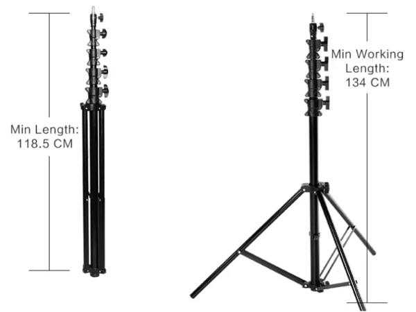 Chiều cao gấp gọn và chiều cao an toàn của chân đèn