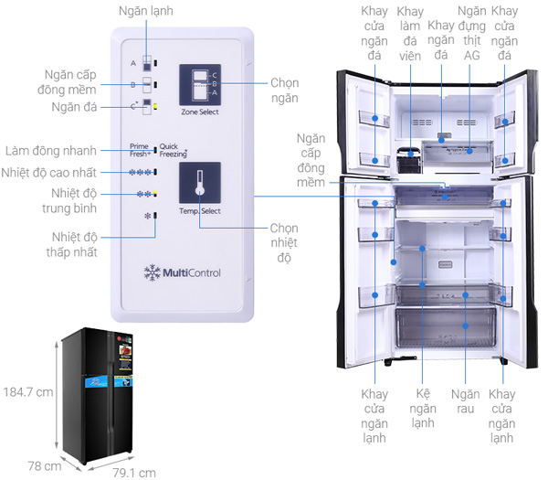 Cấu tạo tủ lạnh Panasonic Inverter 550 lít 4 cửa NR-DZ601VGKV (mới 2021)