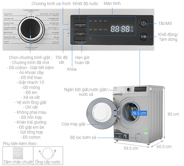 Thông số máy giặt lồng ngang Toshiba TW-BK105S3V (SK)