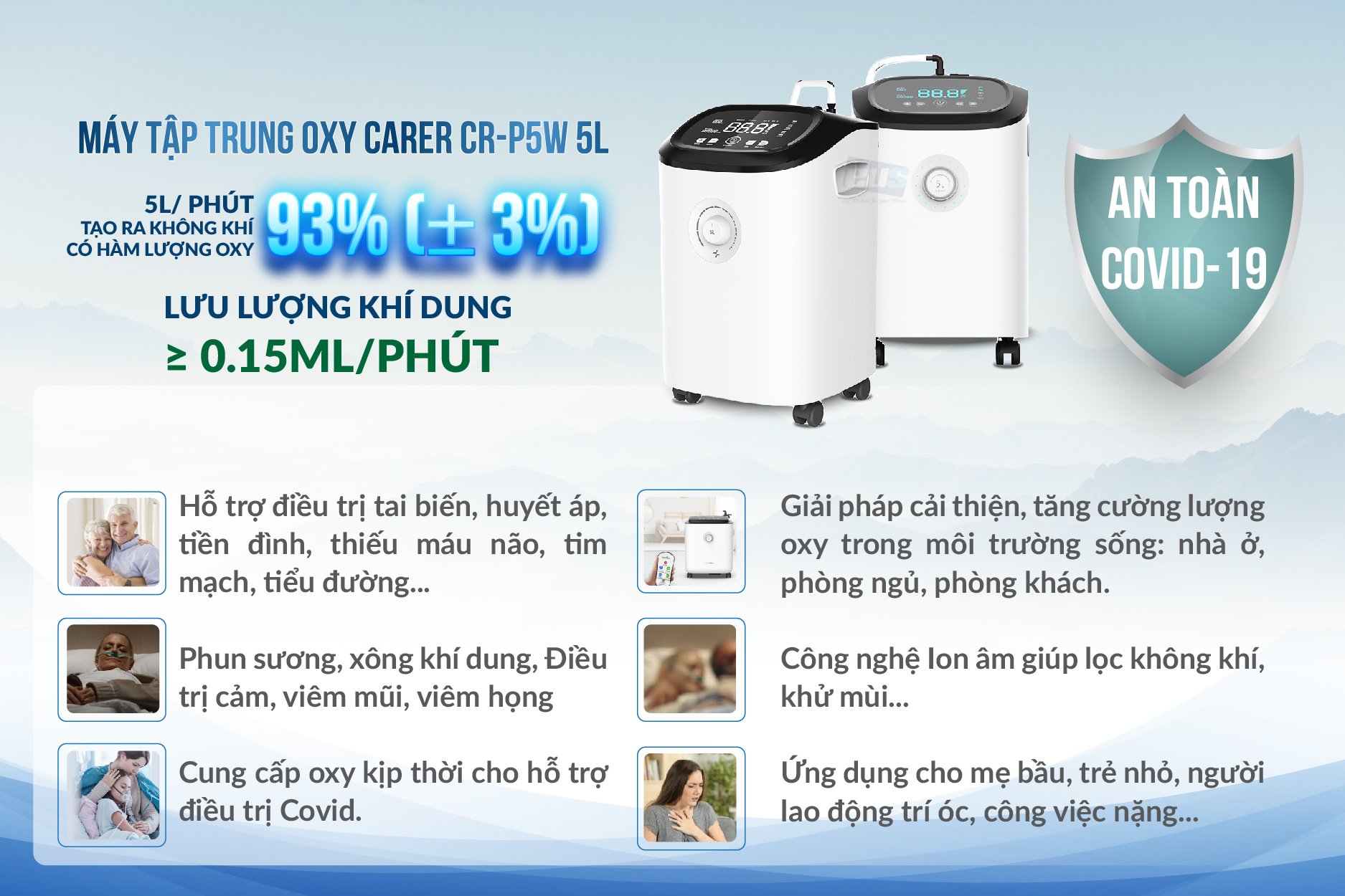 Máy có lưu lượng khí dung ≥ 0.15 ml/phút