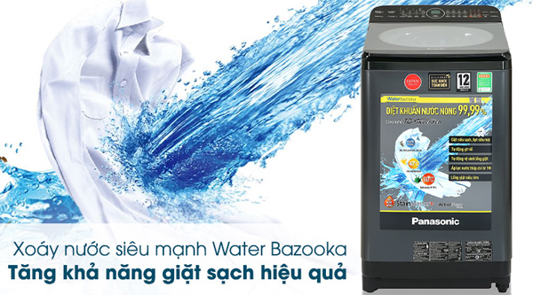 Xoáy nước siêu mạnh Water Bazooka trên máy giặt Panasonic Inverter 9.5kg NA-FD95V1BRV giúp tăng hiệu quả giặt sạch tới 16%