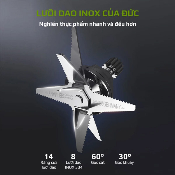 Máy làm sữa hạt đa năng OLIVO X20 có lưỡi dao 8 cánh bằng inox Đức giúp nghiền thực phẩm nhanh và đều hơn