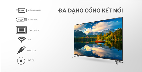 Các cổng kết nối trên smart Tivi Casper 4K 58 inch 58UX5200 UHD